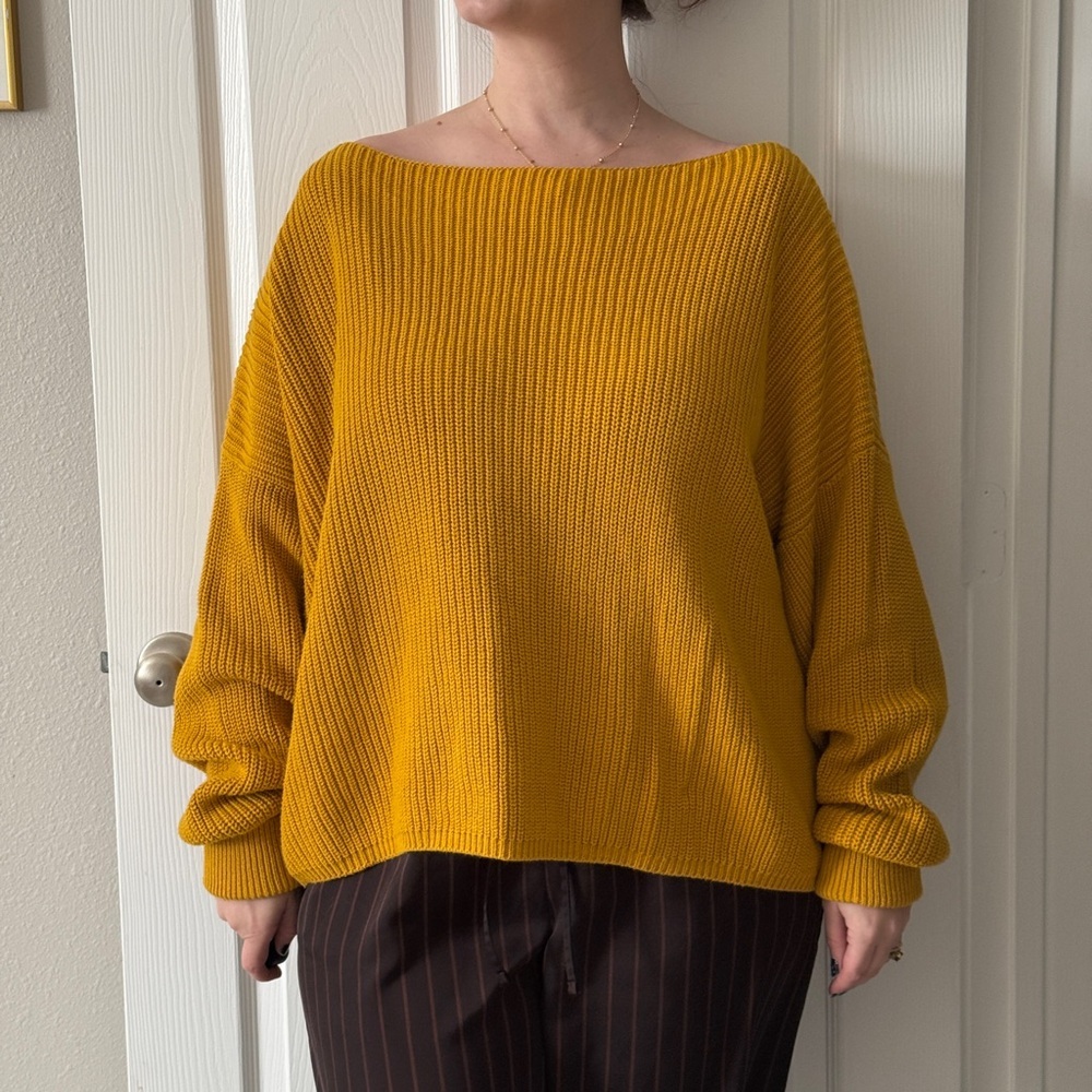 French Connection 100% Cotton Boatneck Mustard Sweater